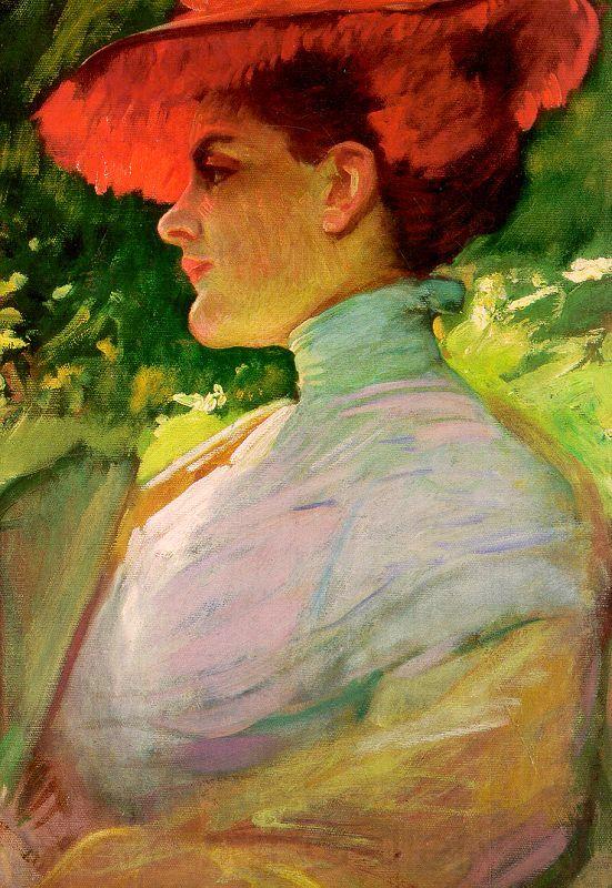 Frank Duveneck Lady With a Red Hat Spain oil painting art
